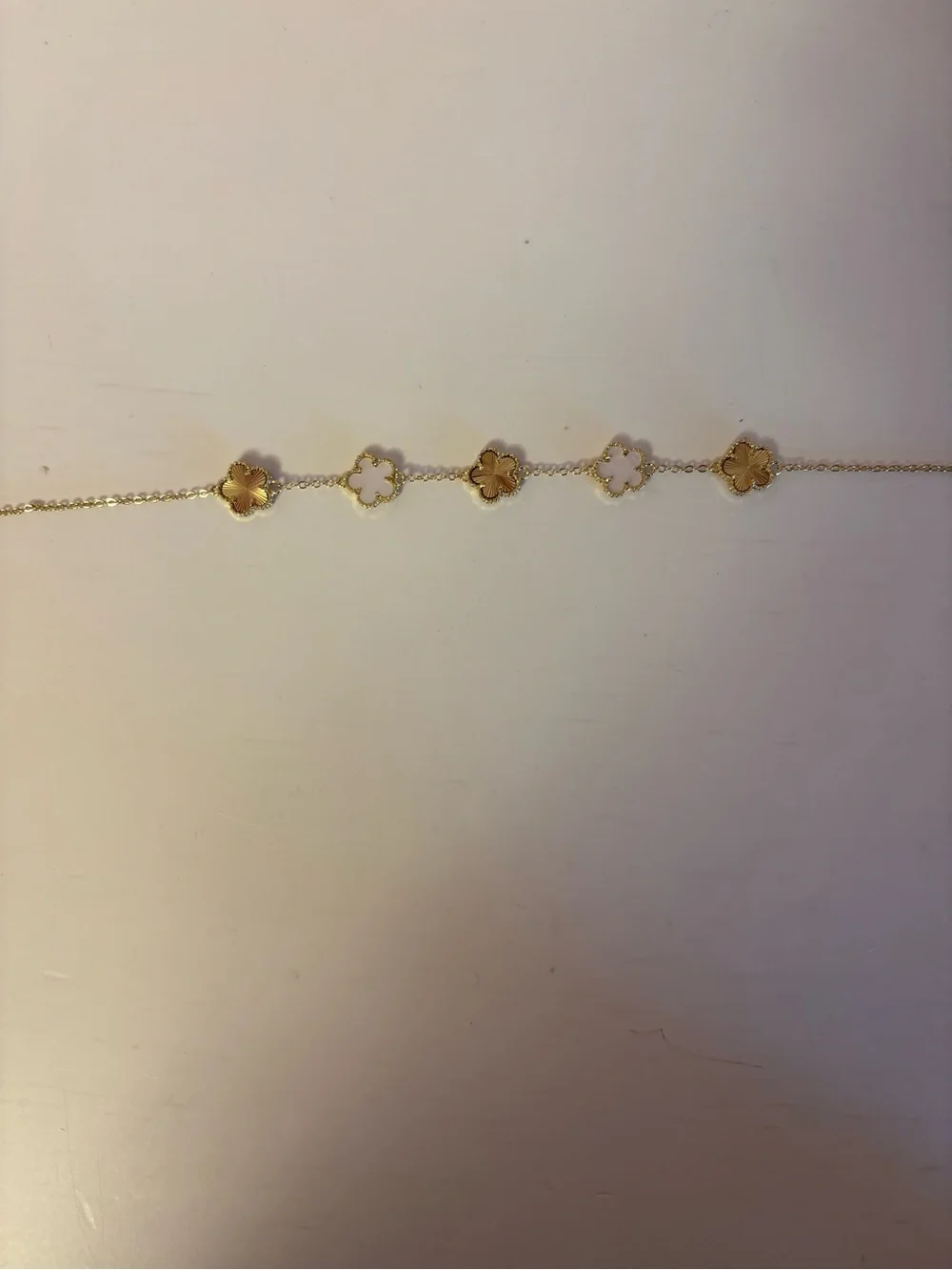 Gold Clover Link Necklace with White Enamel Accents